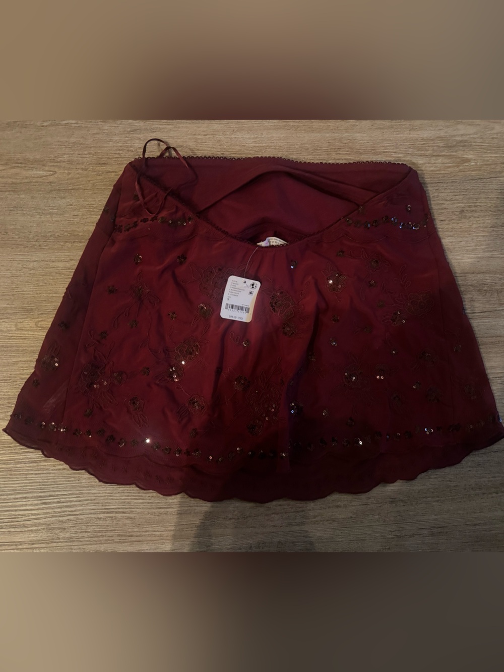 Free People Burgundy Embroidered Sequin Top